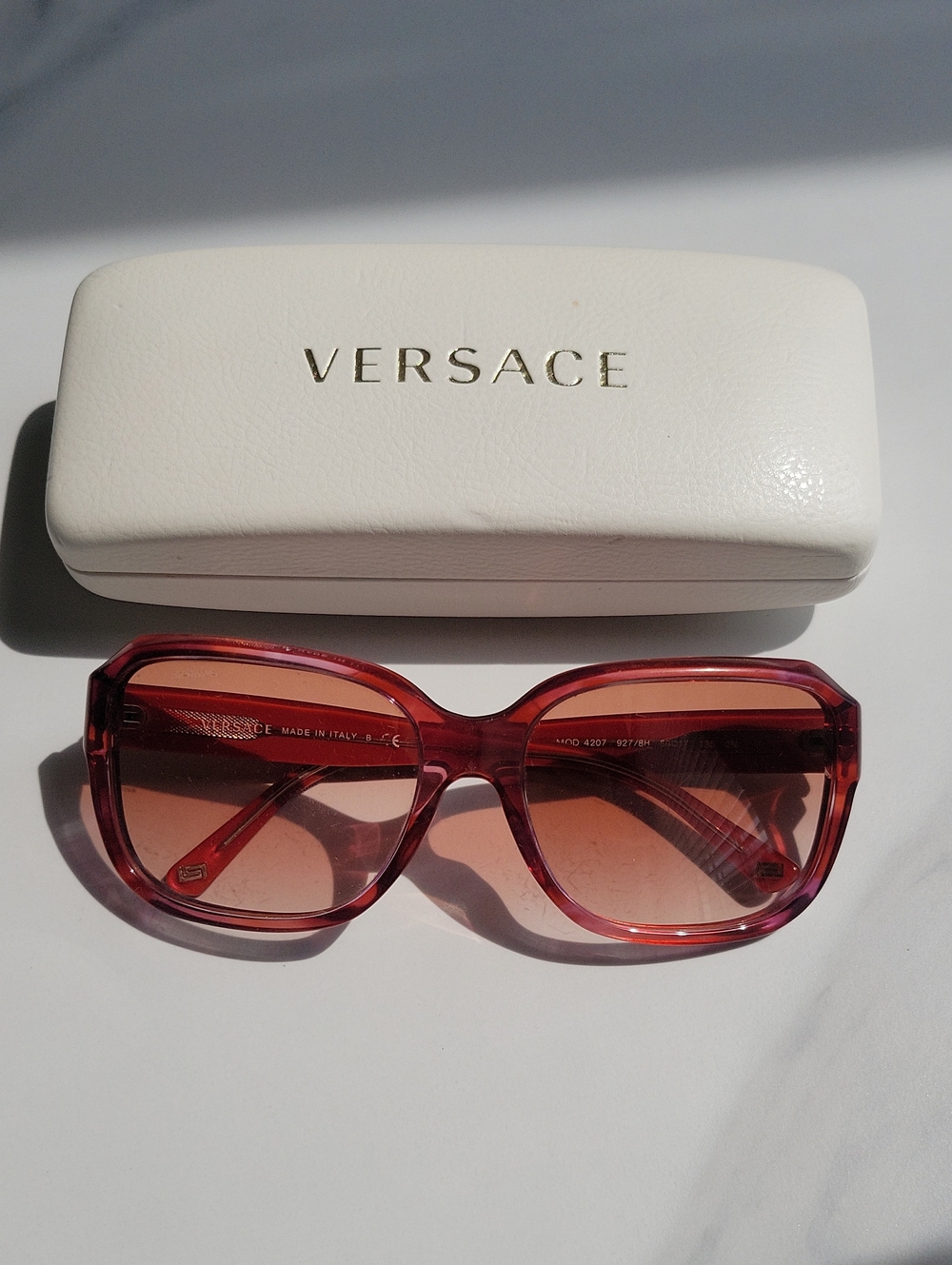 Versace Red Frame With Pink Gradient Oversized Lenses Sunglasses